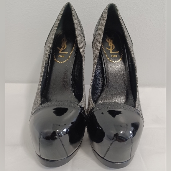 Yves Saint Laurent YSL black suede/paten leather cap toe plataform pump size 36. - Picture 1 of 15